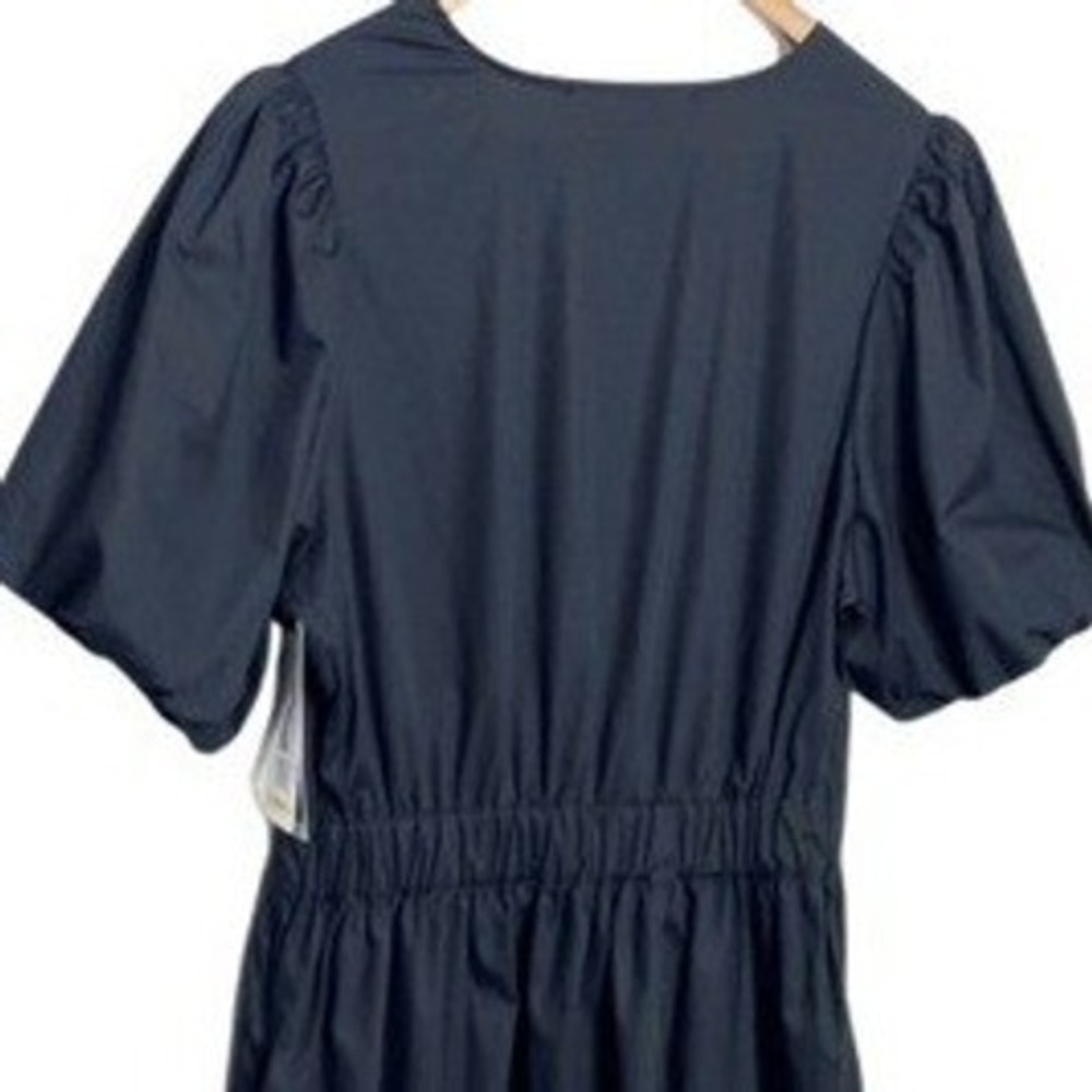 French Connection NWT Black Cotton Poplin Maxi Dress Puff Sleeve V-Neck Tiered M - Picture 5 of 8
